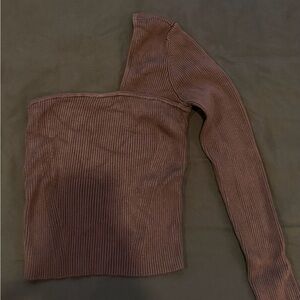 Abercrombie & Fitch One-Shoulder Ribbed Sweater in Brown